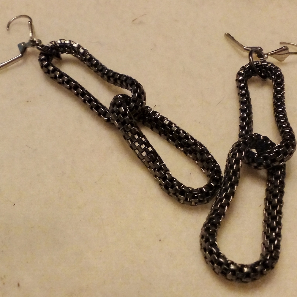 One of A Kind, Repurposed, Black Nylon Mesh Chain Style, Pierced Earrings